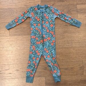 Hanna Andersson Teal Footie Pajamas with Orange Floral Print